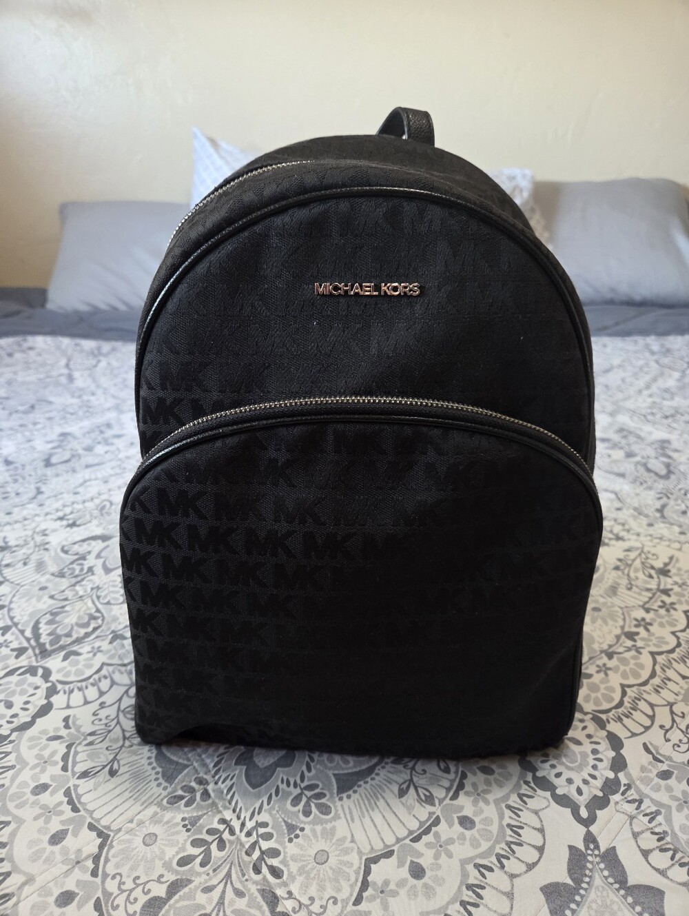 Michael Kors Black MK Logo Backpack with Silver Hardware